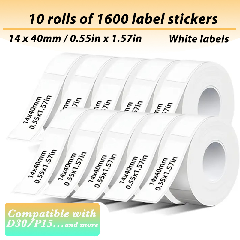 Label Printer Tape - 10 Rolls of White Thermal Label