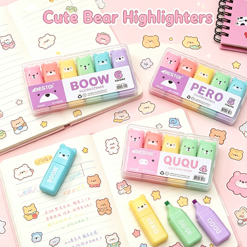 4/6/12 Pcs Kawaii Bear Highlig - Highlighter Set Pastel incelemesi ve fiyatı